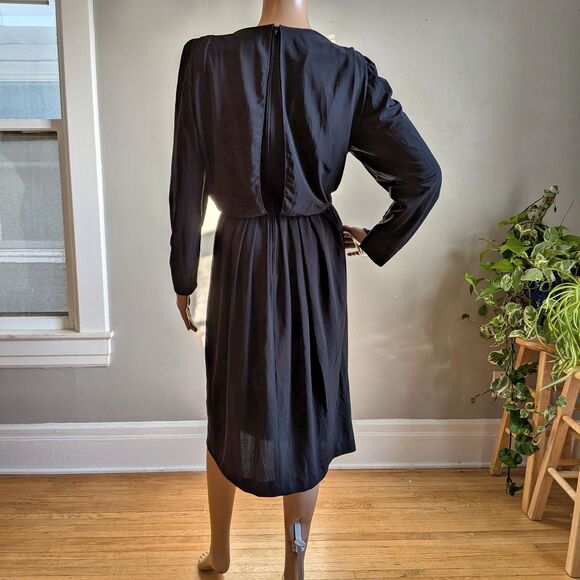 Vintage 1980s Leslie Fay Black Midi Dress Cocktail Size 12 - Picture 3 of 7